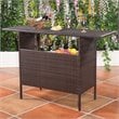 Pemberly Row Rattan Outdoor Patio Bar Counter Table Shelves in Brown