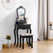 Pemberly Row Pine Wood Vanity Table Set with 3 Storage Drawers in Black