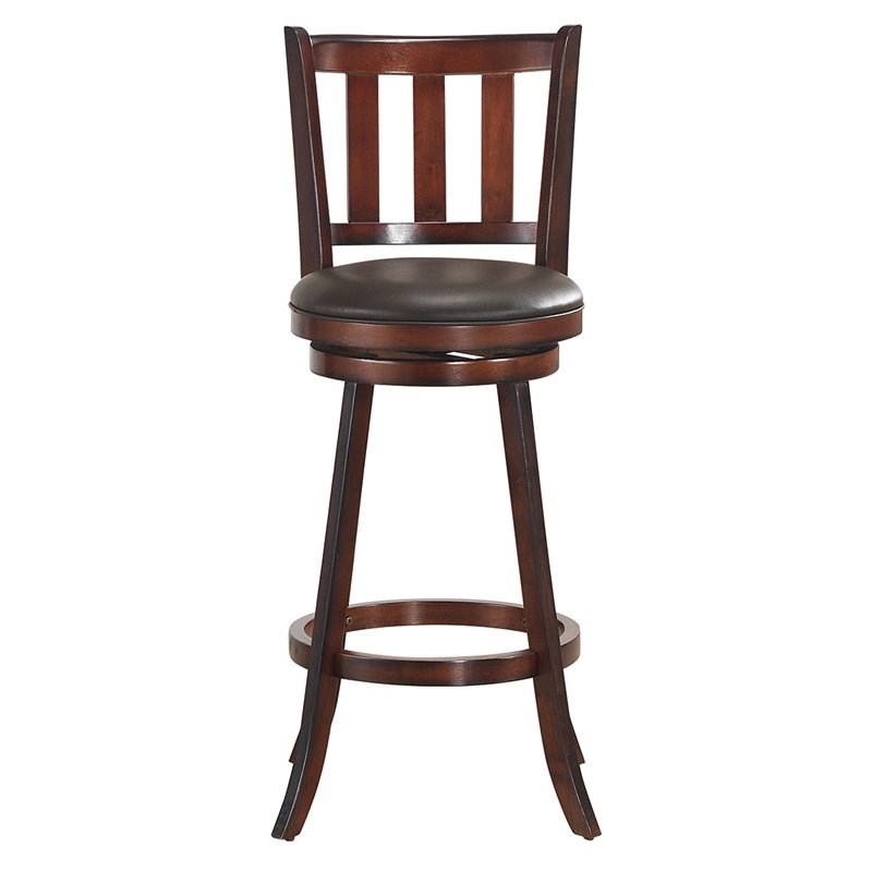 Pemberly Row Rubber Wood and Leather Swivel Bar Stools in Brown (Set of 4)