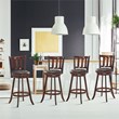Pemberly Row Rubber Wood and Leather Swivel Bar Stools in Brown (Set of 4)