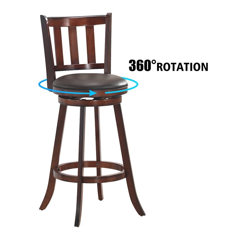 Pemberly Row Rubber Wood and Leather Swivel Bar Stools in Brown (Set of 4)
