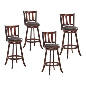 Pemberly Row Rubber Wood and Leather Swivel Bar Stools in Brown (Set of 4)