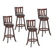 Pemberly Row Rubber Wood and Leather Swivel Bar Stools in Brown (Set of 4)