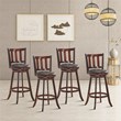 Pemberly Row Rubber Wood and Leather Swivel Bar Stools in Brown (Set of 4)