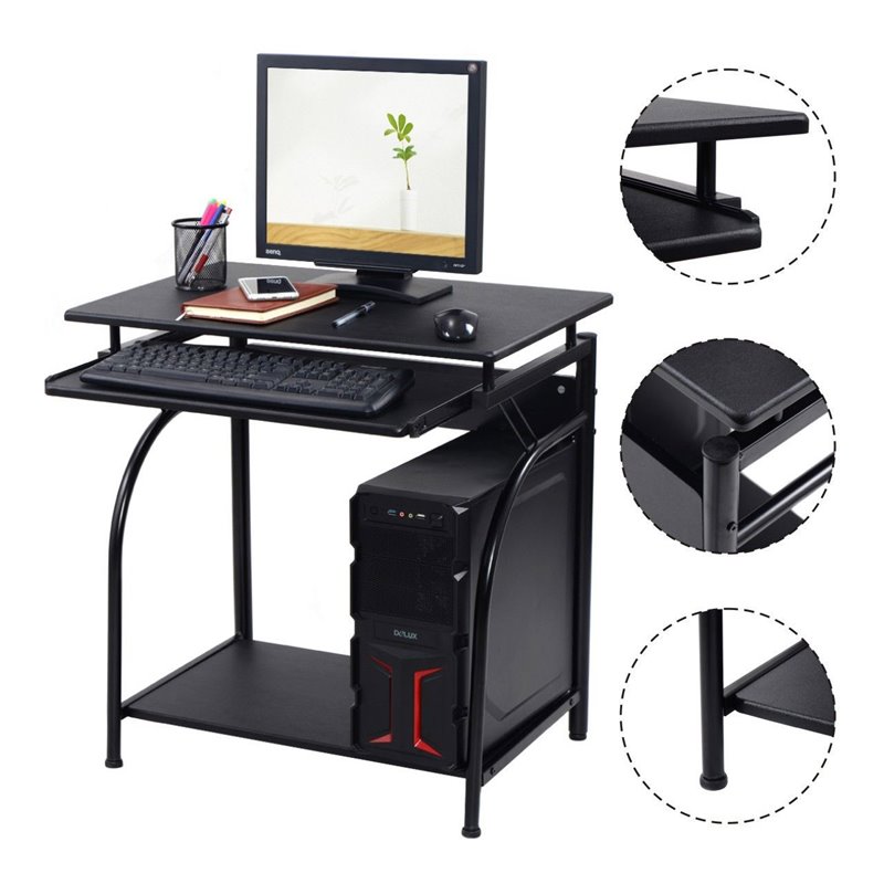 Pemberly Row Contemporary MDF and Steel Computer Desks in Black Finish
