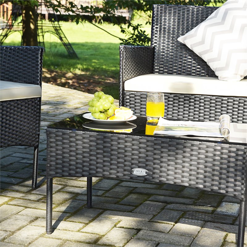 Pemberly Row 4 Pieces Rattan Patio Furniture Set with Cushion in White