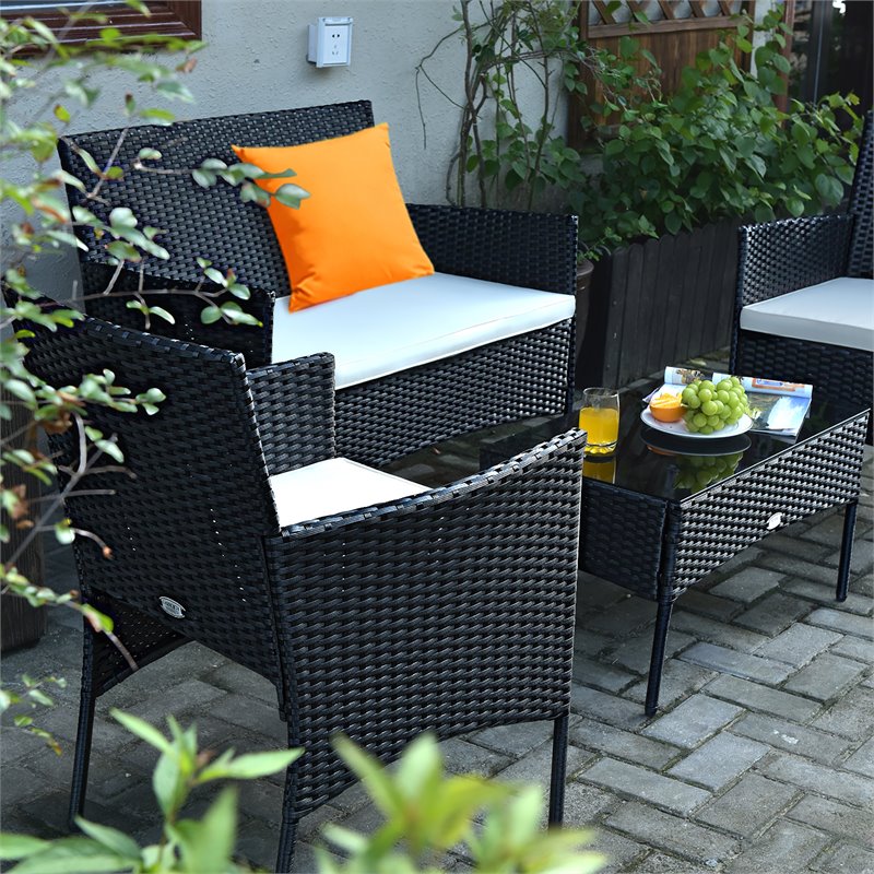 Pemberly Row 4 Pieces Rattan Patio Furniture Set with Cushion in White