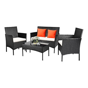 Pemberly Row 4 Pieces Rattan Patio Furniture Set with Cushion in White