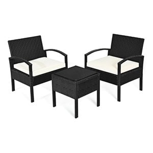 Pemberly Row 3 Pieces Rattan Patio Furniture Set with Cushion Outdoor in Black