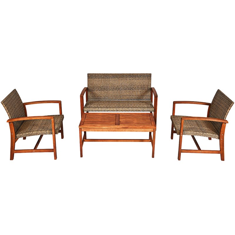 Pemberly Row 8 Pieces Acacia Wood Outdoor Patio Furniture Set in Brown
