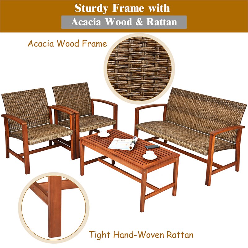 Pemberly Row 8 Pieces Acacia Wood Outdoor Patio Furniture Set in Brown