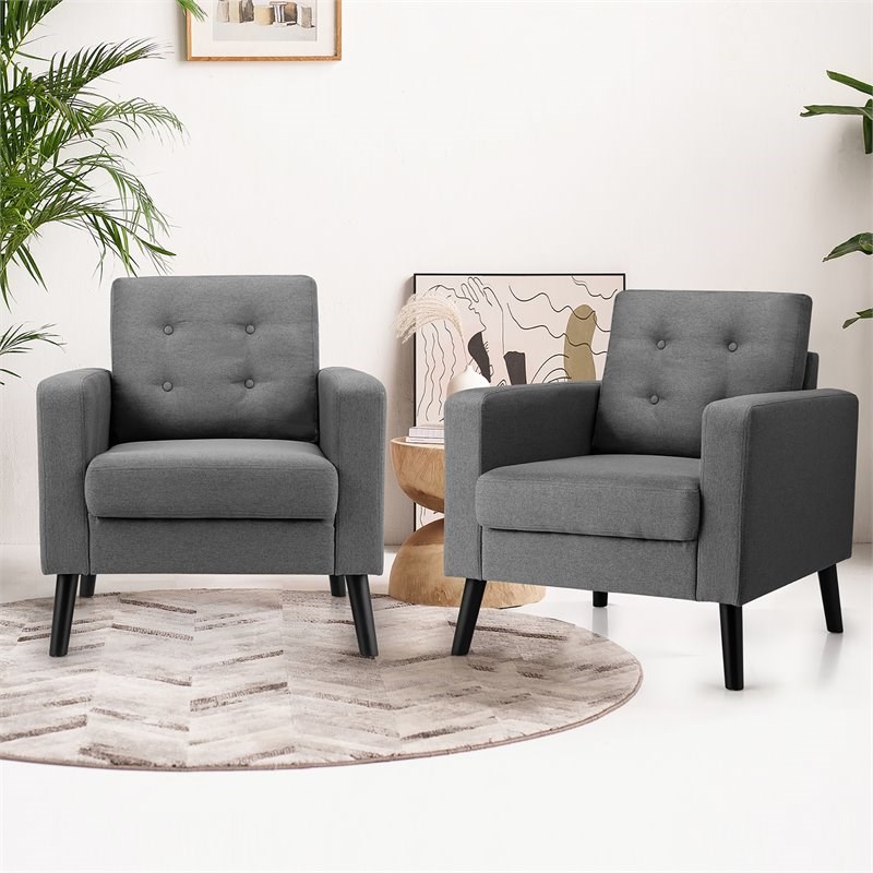 Pemberly Row Tufted Upholstered Fabric Modern Accent Armchair in Gray (Set of 2)