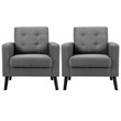 Pemberly Row Tufted Upholstered Fabric Modern Accent Armchair in Gray (Set of 2)