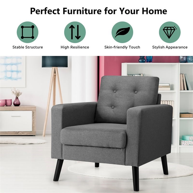 Pemberly Row Tufted Upholstered Fabric Modern Accent Armchair in Gray (Set of 2)