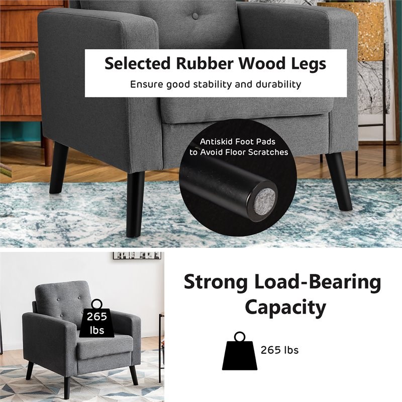Pemberly Row Tufted Upholstered Fabric Modern Accent Armchair in Gray (Set of 2)