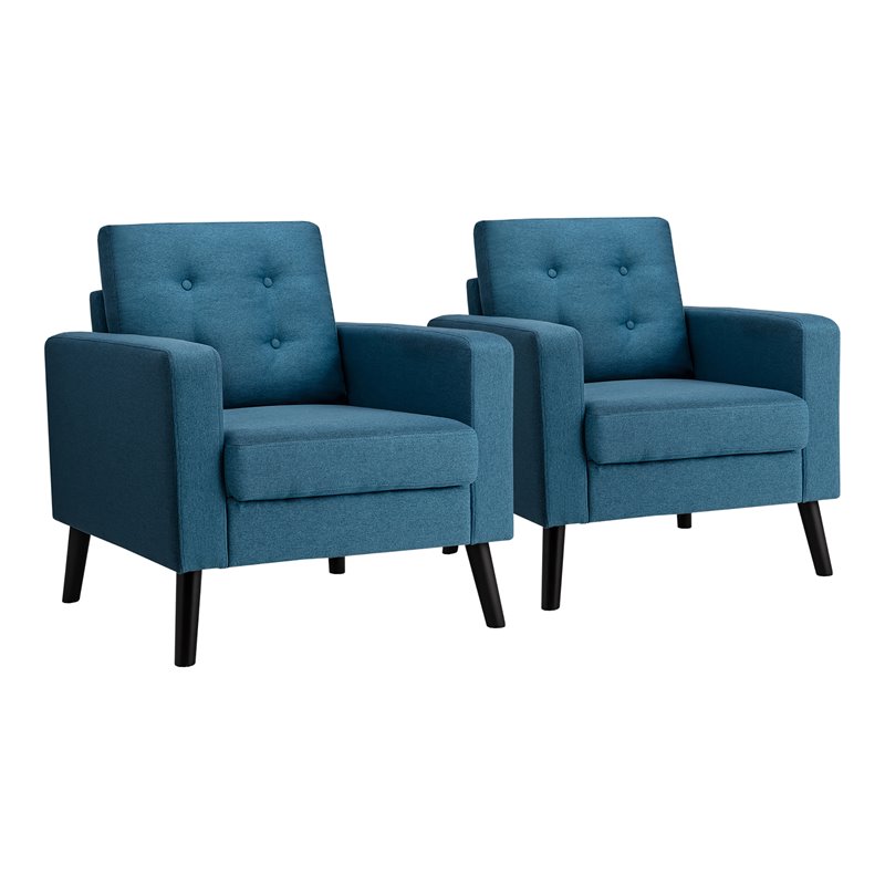 Pemberly Row Tufted Upholstered Fabric Modern Accent Armchair in Blue (Set of 2)