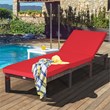 Pemberly Row 2 Pieces Rattan Outdoor Patio Lounge Chaise Chair in Brown/Red