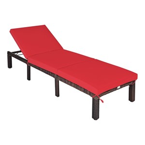 Pemberly Row 2 Pieces Rattan Outdoor Patio Lounge Chaise Chair in Brown/Red