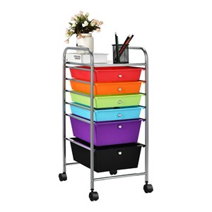 Pemberly Row Scrapbook Paper Rolling Storage Cart w/ 6 Drawers in Multi-Color