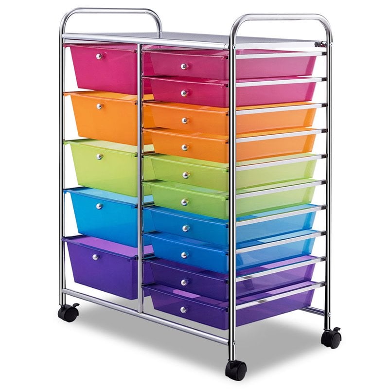 Pemberly Row 15 Drawers Scrapbook Paper Rolling Storage Cart in Multi-Color