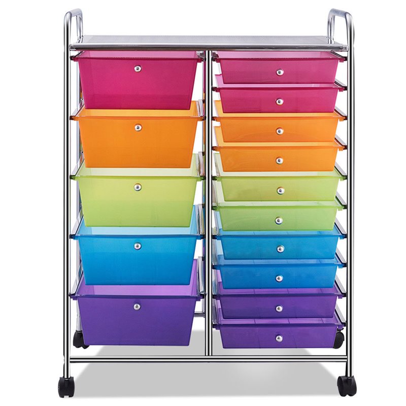 Pemberly Row 15 Drawers Scrapbook Paper Rolling Storage Cart in Multi-Color