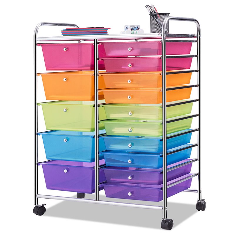 Pemberly Row 15 Drawers Scrapbook Paper Rolling Storage Cart in Multi-Color
