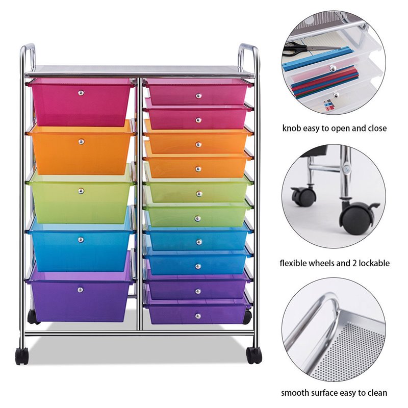 Pemberly Row 15 Drawers Scrapbook Paper Rolling Storage Cart in Multi-Color