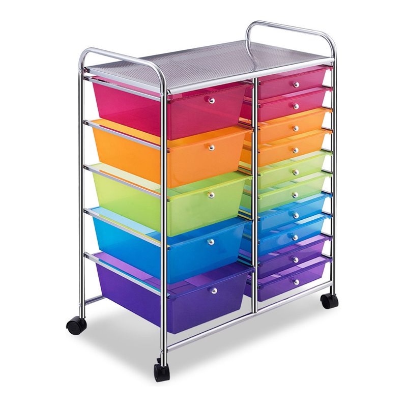 Pemberly Row 15 Drawers Scrapbook Paper Rolling Storage Cart in Multi-Color