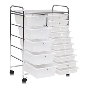 Pemberly Row Scrapbook Paper Rolling Storage Cart with 15 Drawers in Clear