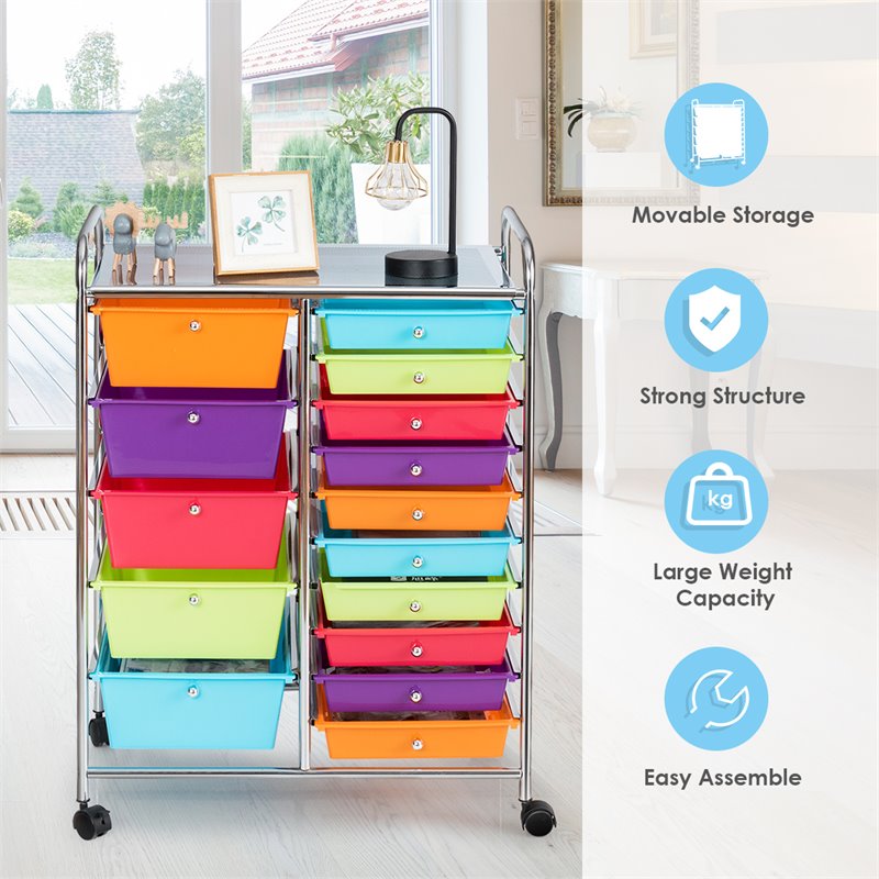 Pemberly Row Scrapbook Paper Rolling Storage Cart with 15 Drawers in Multi-Color