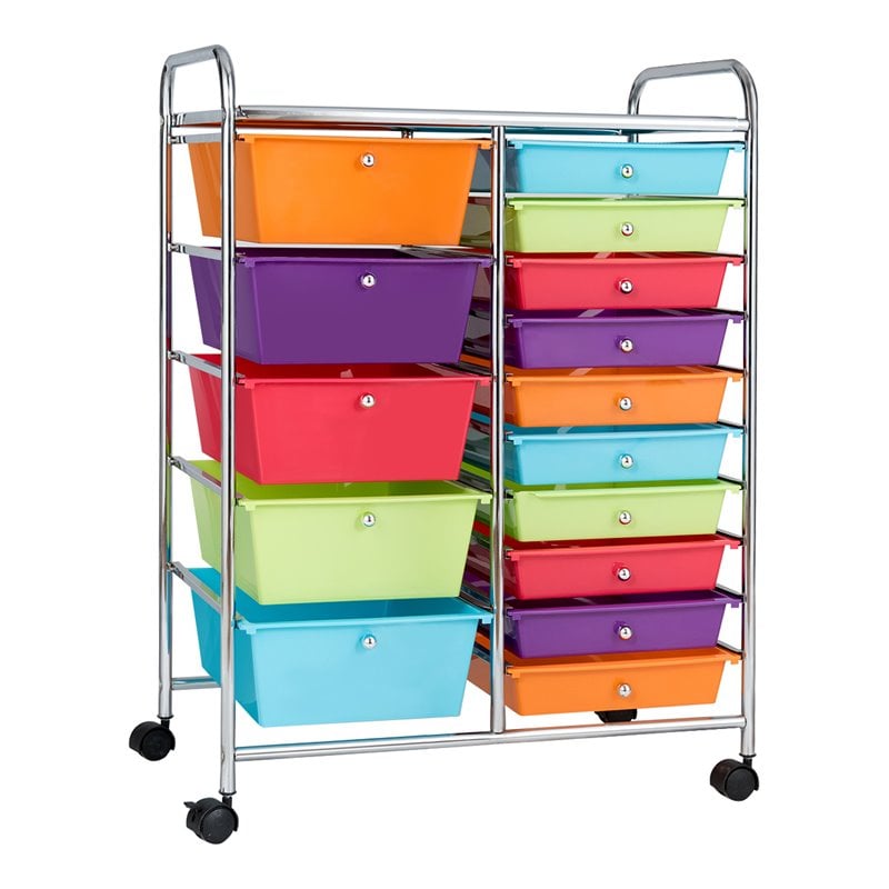 Pemberly Row Scrapbook Paper Rolling Storage Cart with 15 Drawers in Multi-Color