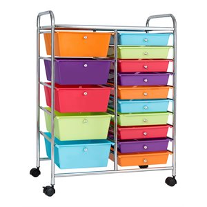 Pemberly Row Scrapbook Paper Rolling Storage Cart with 15 Drawers in Multi-Color