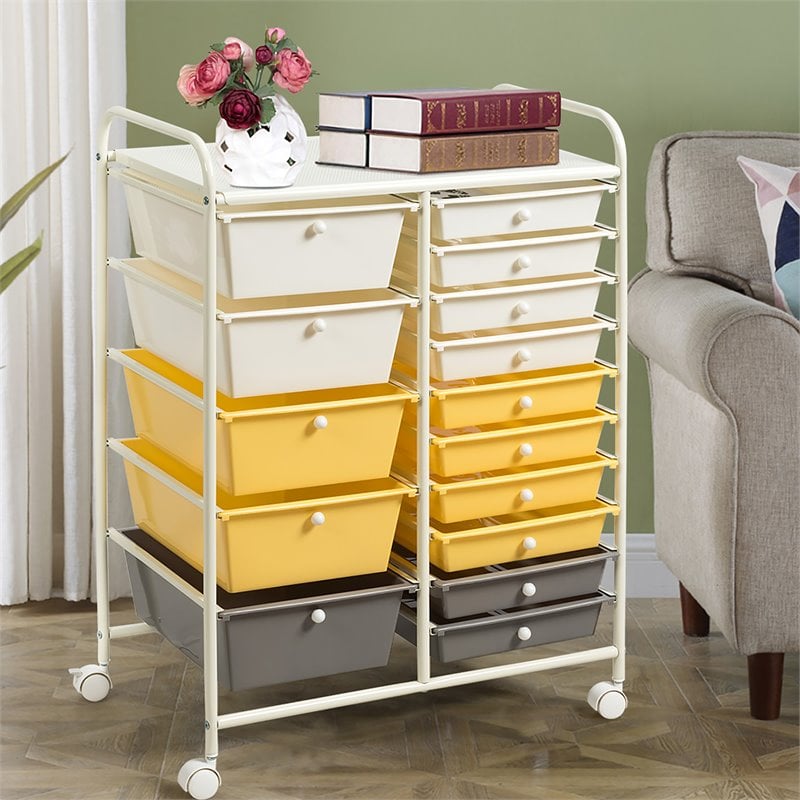 Pemberly Row Scrapbook Paper Rolling Storage Cart with 15 Drawers in Gray