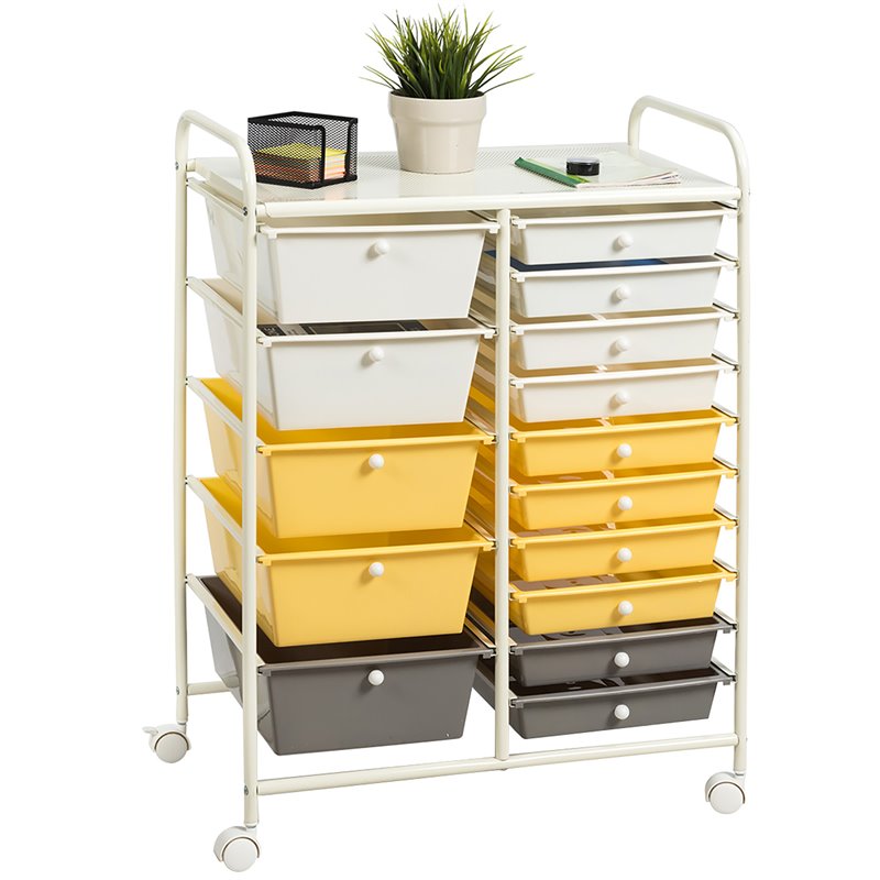 Pemberly Row Scrapbook Paper Rolling Storage Cart with 15 Drawers in Gray
