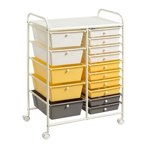 Pemberly Row Scrapbook Paper Rolling Storage Cart with 15 Drawers in Gray
