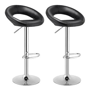 Pemberly Row 31.5&quot PU Leather and Steel Swivel Bar Stools in Black (Set of 2)