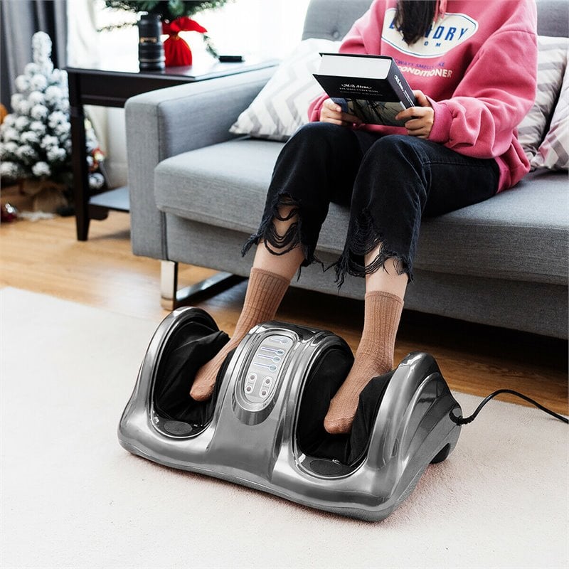 Pemberly Row ABS and Fabric Shiatsu Foot Massager with Remote Control in Gray