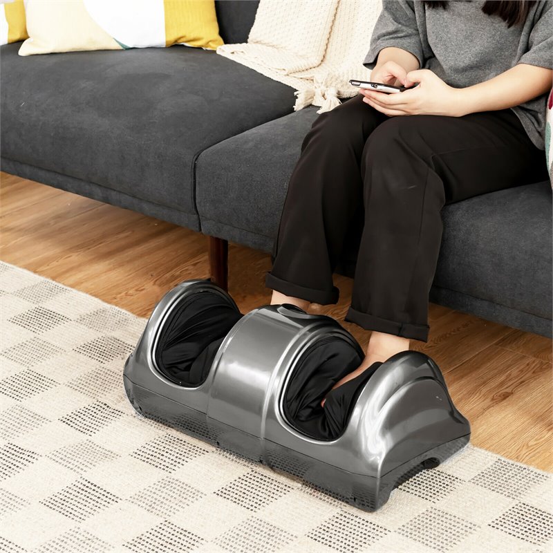 Pemberly Row ABS and Fabric Shiatsu Foot Massager with Remote Control in Gray