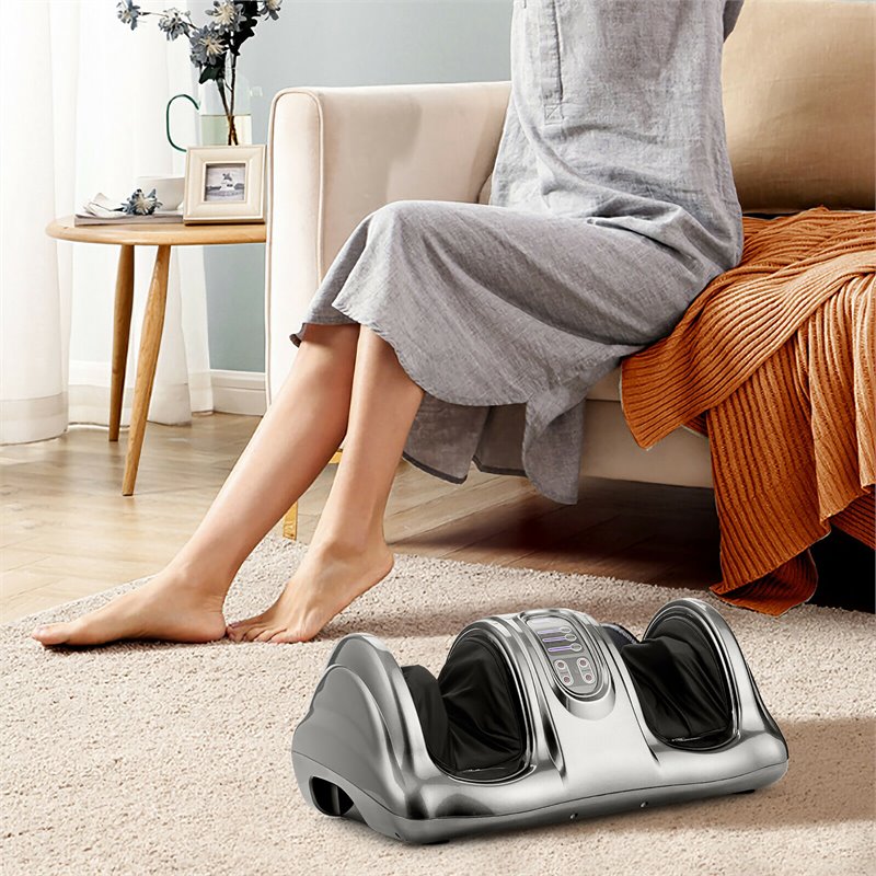 Pemberly Row ABS and Fabric Shiatsu Foot Massager with Remote Control in Gray