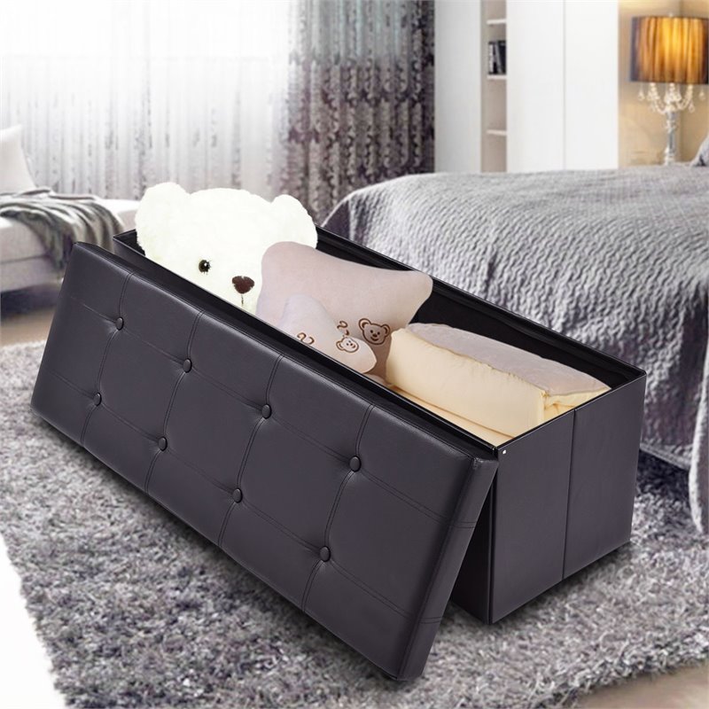 Pemberly Row 45'' Contemporary Leather Storage Seat Footstools in Black
