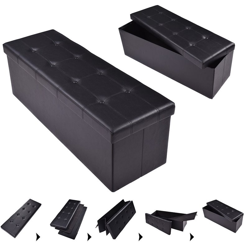 Pemberly Row 45'' Contemporary Leather Storage Seat Footstools in Black