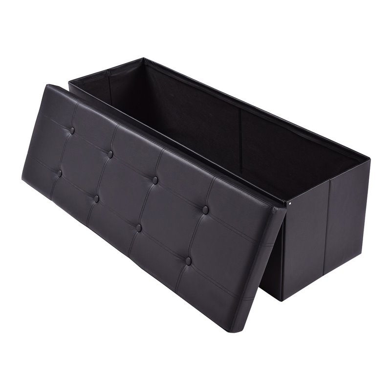 Pemberly Row 45'' Contemporary Leather Storage Seat Footstools in Black