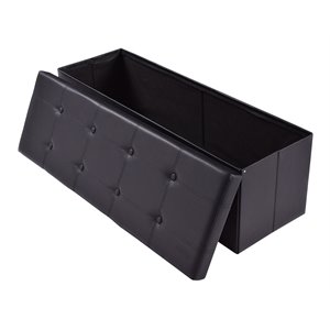 Pemberly Row 45'' Contemporary Leather Storage Seat Footstools in Black