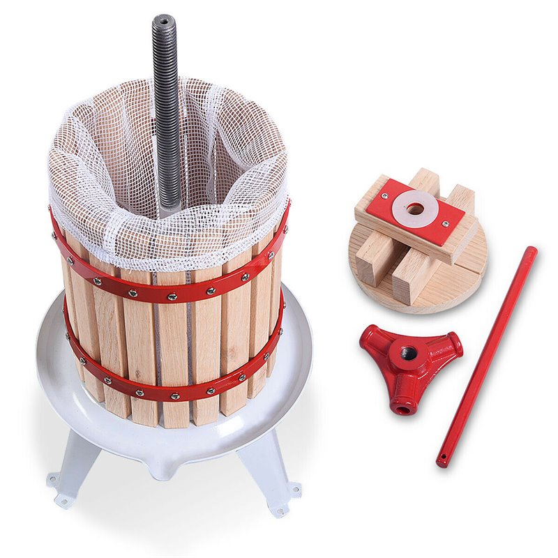 Pemberly Row Wood & Iron Crusher Juice Maker Tool/Wine Press in Red