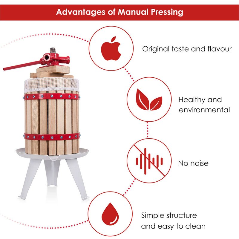 Pemberly Row Wood & Iron Crusher Juice Maker Tool/Wine Press in Red