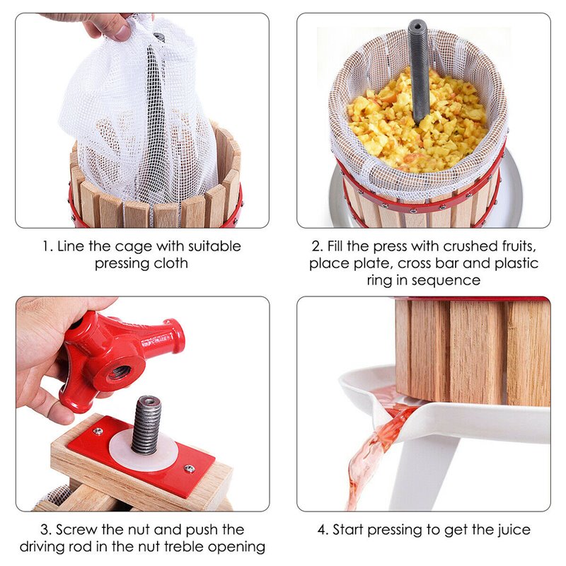 Pemberly Row Wood & Iron Crusher Juice Maker Tool/Wine Press in Red
