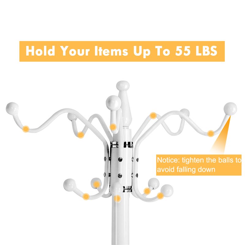 Pemberly Row 70'' Contemporary Iron & Marble Coat Rack with 15 Hooks in White