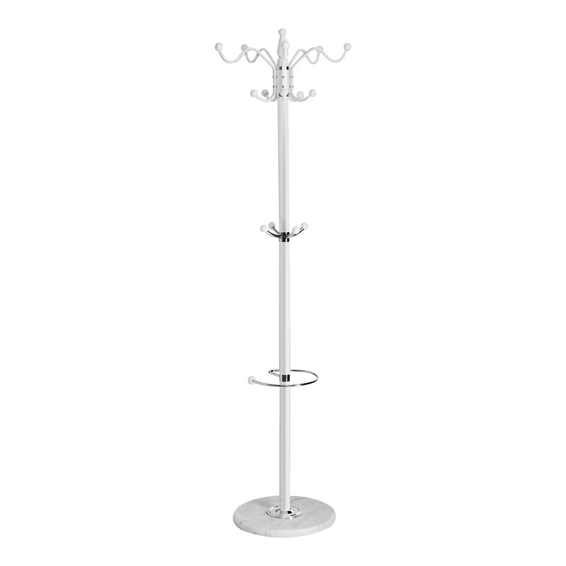 Pemberly Row 70'' Contemporary Iron & Marble Coat Rack with 15 Hooks in White