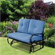 Pemberly Row Steel Metal Outdoor Patio Rocking Bench with Cushion Seat in Blue