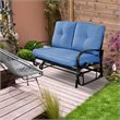 Pemberly Row Steel Metal Outdoor Patio Rocking Bench with Cushion Seat in Blue